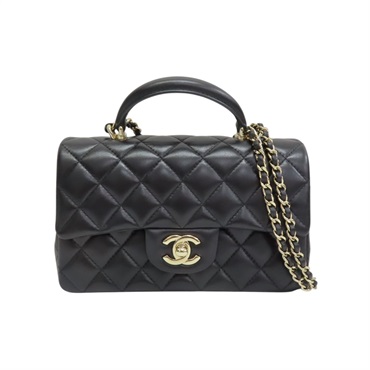 黑色羊皮 Mini 經典手把 口蓋 鍊帶 肩背包 AS2431【CHANEL 香奈兒】 AS2431