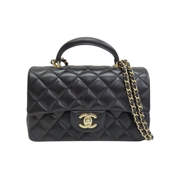 黑色羊皮 Mini 經典手把 口蓋 鍊帶 肩背包 AS2431【CHANEL 香奈兒】 AS2431