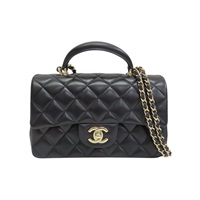 黑色羊皮 Mini 經典手把 口蓋 鍊帶 肩背包 AS2431【CHANEL 香奈兒】 AS2431