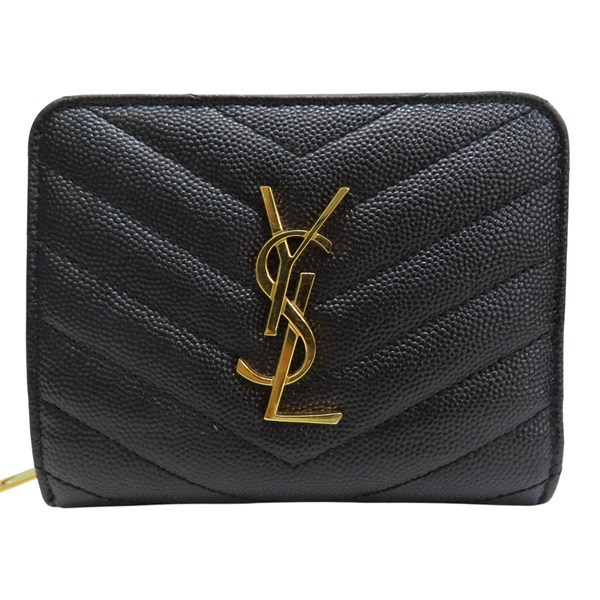 黑色 牛皮 雙折短夾【SAINT LAURENT 聖羅蘭】 668288