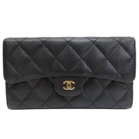 黑色 菱格紋 荔枝牛皮 釦式 三折長夾【CHANEL 香奈兒】 AP0241