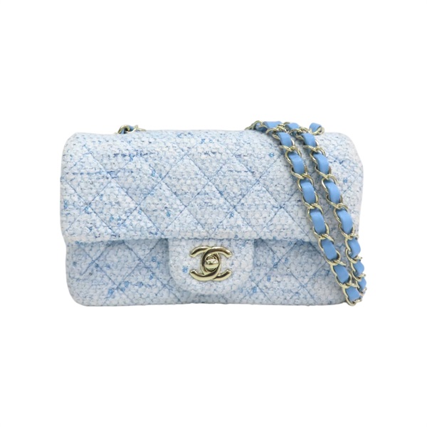 淺藍 毛尼 COCO 20 鍊帶 肩背包 銀釦【CHANEL 香奈兒】 A69900