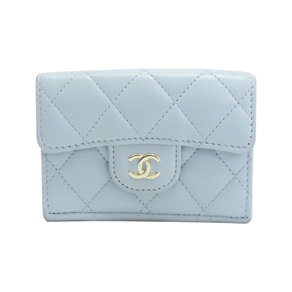 淺藍色 羊皮 翻蓋小錢包 短夾【CHANEL 香奈兒】 AP0230