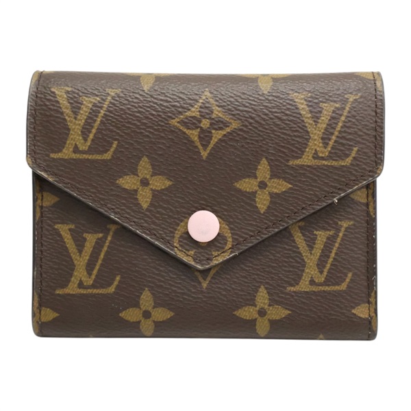 棕色/粉色 原花帆布 Victorine 三折短夾【LOUIS VUITTON LV 路易威登】 M62360