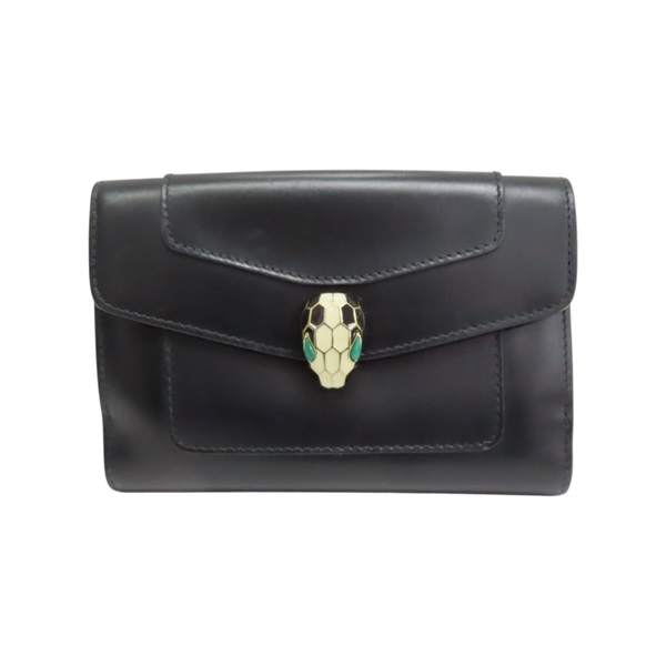 黑/綠色 牛皮 Serpenti Forever 扣式中夾 294606【BVLGARI 寶格麗】 294606