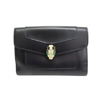 黑/綠色 牛皮 Serpenti Forever 扣式中夾 294606【BVLGARI 寶格麗】 294606