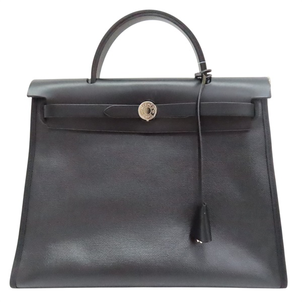 黑色 帆布/牛皮 Herbag Zip 31 两用包 C刻 銀扣【HERMES 愛馬仕】