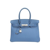 瑪瑙藍色 Togo牛皮 Birkin 30 柏金包 手提包 X刻 銀釦【HERMES 愛馬仕】