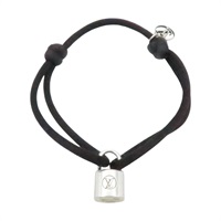 黑色 棉繩 925純銀墜子 手鍊【LOUIS VUITTON LV 路易威登】 Q05942