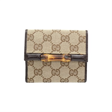 棕色 帆布 雙折短夾 銀扣 112533【GUCCI 古馳】 112533