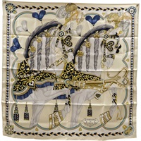 黃色 Harnais de Coeur 絲綢 絲巾 90x90【HERMES 愛馬仕】