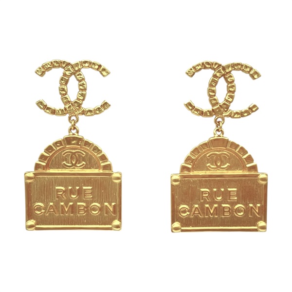 金色 鍍金 Rue Cambon 針式耳環【CHANEL 香奈兒】