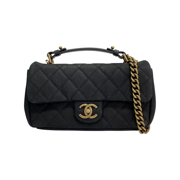 黑色 荔枝紋牛皮 Globe Trotter Flap Bag 肩背包【CHANEL 香奈兒】