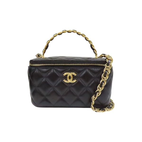 黑色 菱格紋 羊皮 Top Handle Vanity Case 化妝箱 肩背包【CHANEL 香奈兒】