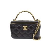黑色 菱格紋 羊皮 Top Handle Vanity Case 化妝箱 肩背包【CHANEL 香奈兒】