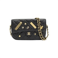 黑色 菱格紋 羊皮 Charm Flap Phone Holder 鍊帶 肩背包【CHANEL 香奈兒】 AP2096