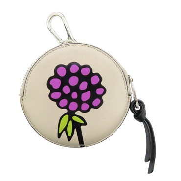 灰色 牛皮 花朵圖案 圓形零錢包【LOEWE 羅威】
