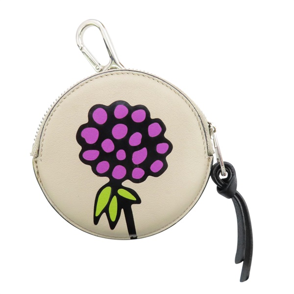 灰色 牛皮 花朵圖案 圓形零錢包【LOEWE 羅威】