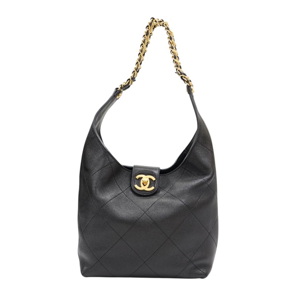 黑色 菱格紋 牛皮 Hobo 肩背包【CHANEL 香奈兒】