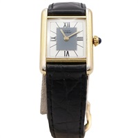 Must Tank Vermeil 石英 腕錶 白灰錶面 925銀 黑色皮錶帶【Cartier 卡地亞】 67638