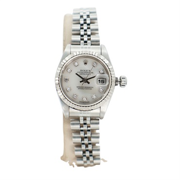 ROLEX 勞力士 Date Just 26 腕錶 銀色錶盤 18K白金 不鏽鋼 10PD 鑽石 79174G