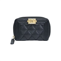 黑色牛皮 Boy 拉鏈 零錢包 A80602【CHANEL 香奈兒】 A80602