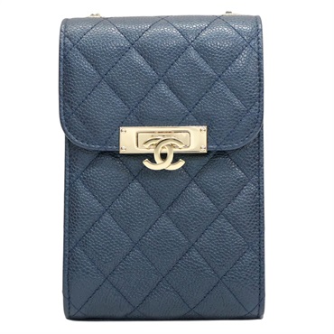 藍色 牛皮 Gold Class 手機包 肩背包 金釦 (無卡)【CHANEL 香奈兒】 A84051