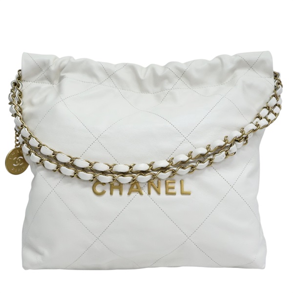 白色 牛皮 22 Bag Small 鍊帶 肩背包 金釦【CHANEL 香奈兒】 AS3260