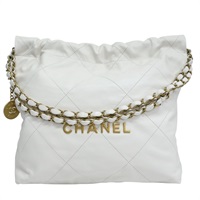 白色 牛皮 22 Bag Small 鍊帶 肩背包 金釦【CHANEL 香奈兒】 AS3260
