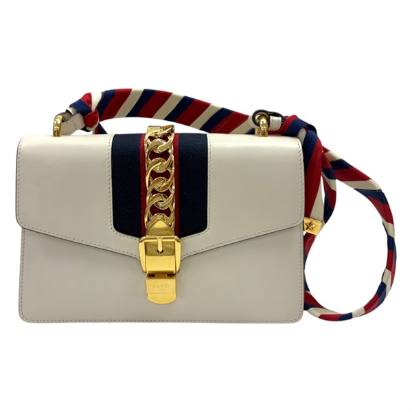 米色/藍/紅色 牛皮 Sylvie 肩背包【GUCCI 古馳】 421882