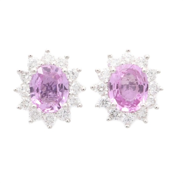 粉紅藍寶石 鑽石 耳環 18K白金【JEWELRY 無品牌珠寶】