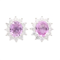 粉紅藍寶石 鑽石 耳環 18K白金【JEWELRY 無品牌珠寶】