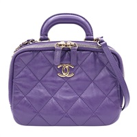 紫色 羊皮 Top handle vanity bag 肩背包 金釦【CHANEL 香奈兒】