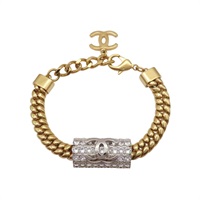 金色鍍金 雙C Logo滿鑽 粗鏈 手環【CHANEL 香奈兒】