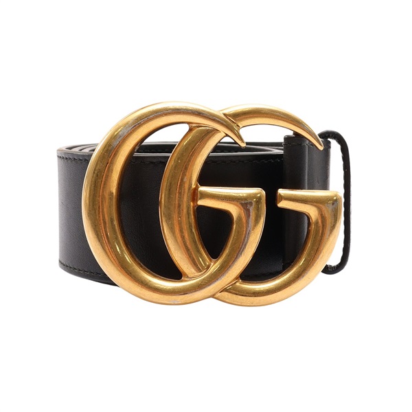黑色 牛皮 GG Emblem Wide 皮帶 75cm【GUCCI 古馳】 400593