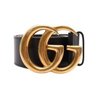 黑色 牛皮 GG Emblem Wide 皮帶 75cm【GUCCI 古馳】 400593