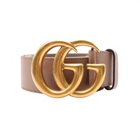 藕色 牛皮 GG Emblem Wide 皮帶 80cm【GUCCI 古馳】 400593