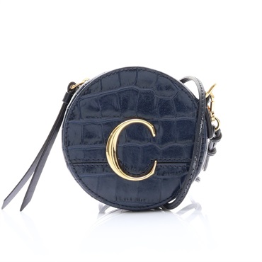 藍色 鱷魚皮壓紋牛皮 C Mini 圓餅 肩背包【Chloe 克羅伊】 CHC20UP500A87