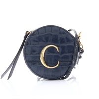 藍色 鱷魚皮壓紋牛皮 C Mini 圓餅 肩背包【Chloe 克羅伊】 CHC20UP500A87