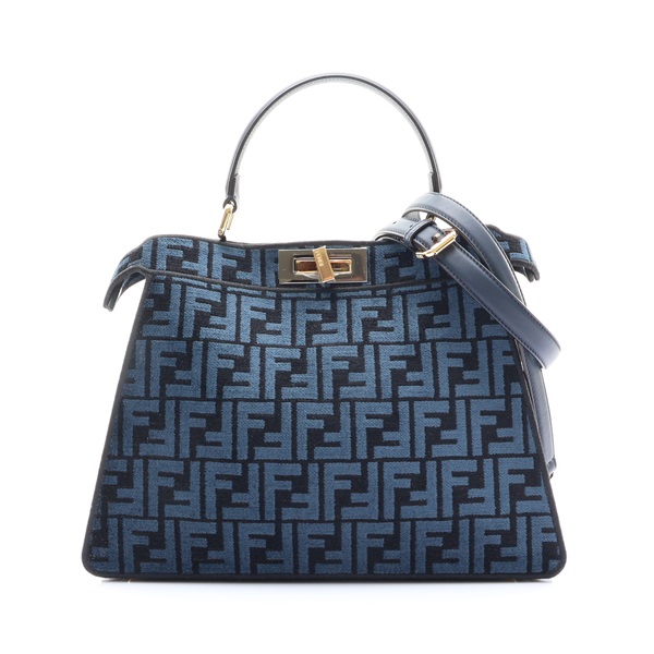 藍色 雪尼爾 Peekaboo ISeeU Medium 兩用包【FENDI 芬迪】 8BN321