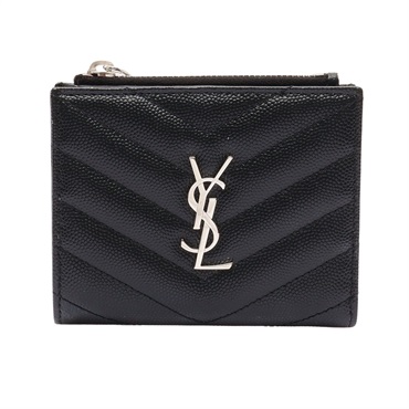 黑色 荔枝紋牛皮 Monogram 兩折短夾【SAINT LAURENT 聖羅蘭】 576879