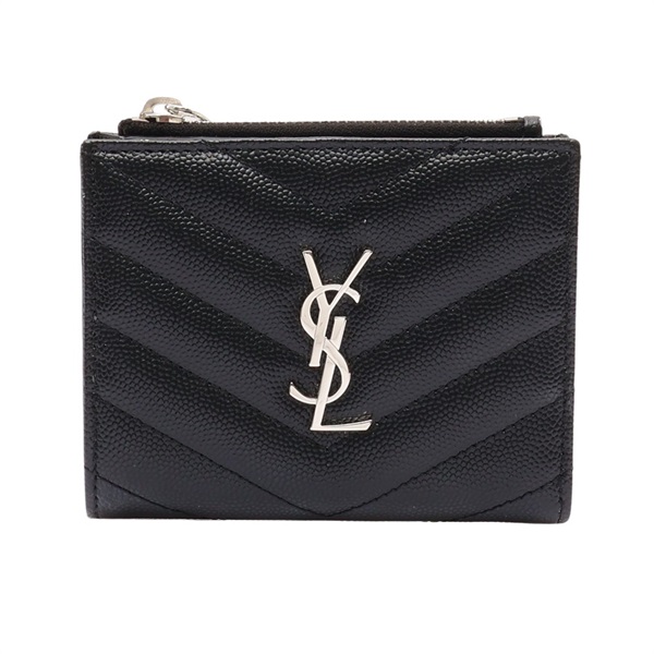 黑色 荔枝紋牛皮 Monogram 兩折短夾【SAINT LAURENT 聖羅蘭】 576879