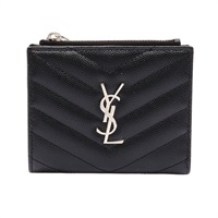 黑色 荔枝紋牛皮 Monogram 兩折短夾【SAINT LAURENT 聖羅蘭】 576879