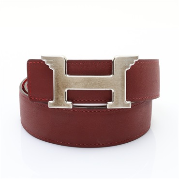 H Pegase 皮帶 85cm 棕/紅色 皮革 銀扣【HERMES 愛馬仕】