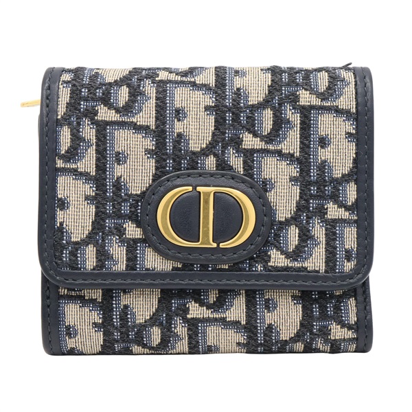 藍/黑色 緹花帆布 牛皮  Montaigne 30 Wallet 三折短夾【Dior 迪奧 】 S2057UTZQ