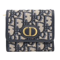 藍/黑色 緹花帆布 牛皮  Montaigne 30 Wallet 三折短夾【Dior 迪奧 】 S2057UTZQ