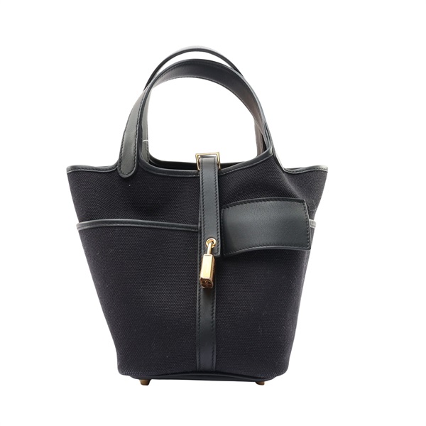深藍色 Swift牛皮 Toile帆布 Picotin Lock 18 Cargo 肩背包 W刻【HERMES 愛馬仕】 H08319CC