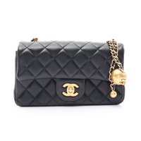 黑色 菱格紋 羊皮 金球 Pearl Crush Flap 肩背包 金釦【CHANEL 香奈兒】 AS1787