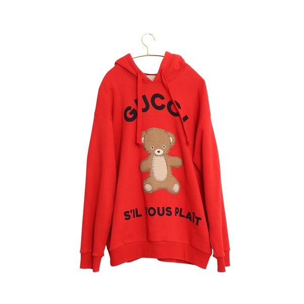 GUCCI 古馳 Teddy Bear 長袖連帽上衣 M 紅色 棉質 717427