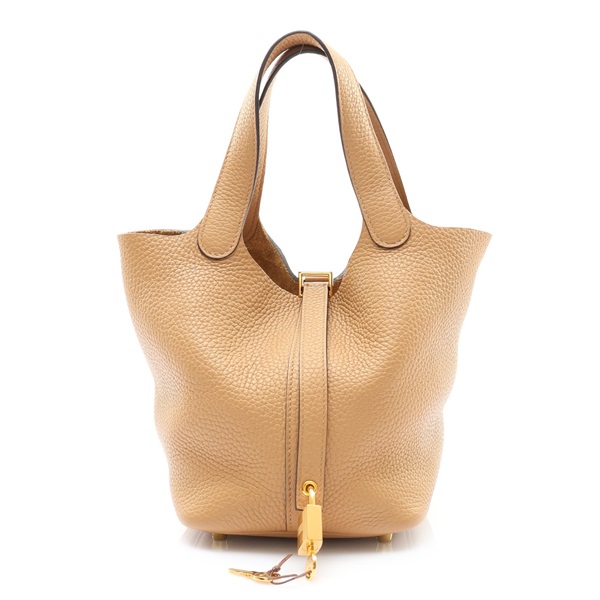 餅乾色 Clemence 牛皮 Picotin Lock 18 手提包 U刻 金釦【HERMES 愛馬仕】 H056289CC